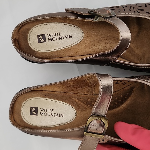 White Mountain Gold Platinum Leather Metallic Peep Toe Mule Shoe Size 9.5 - Picture 10 of 12